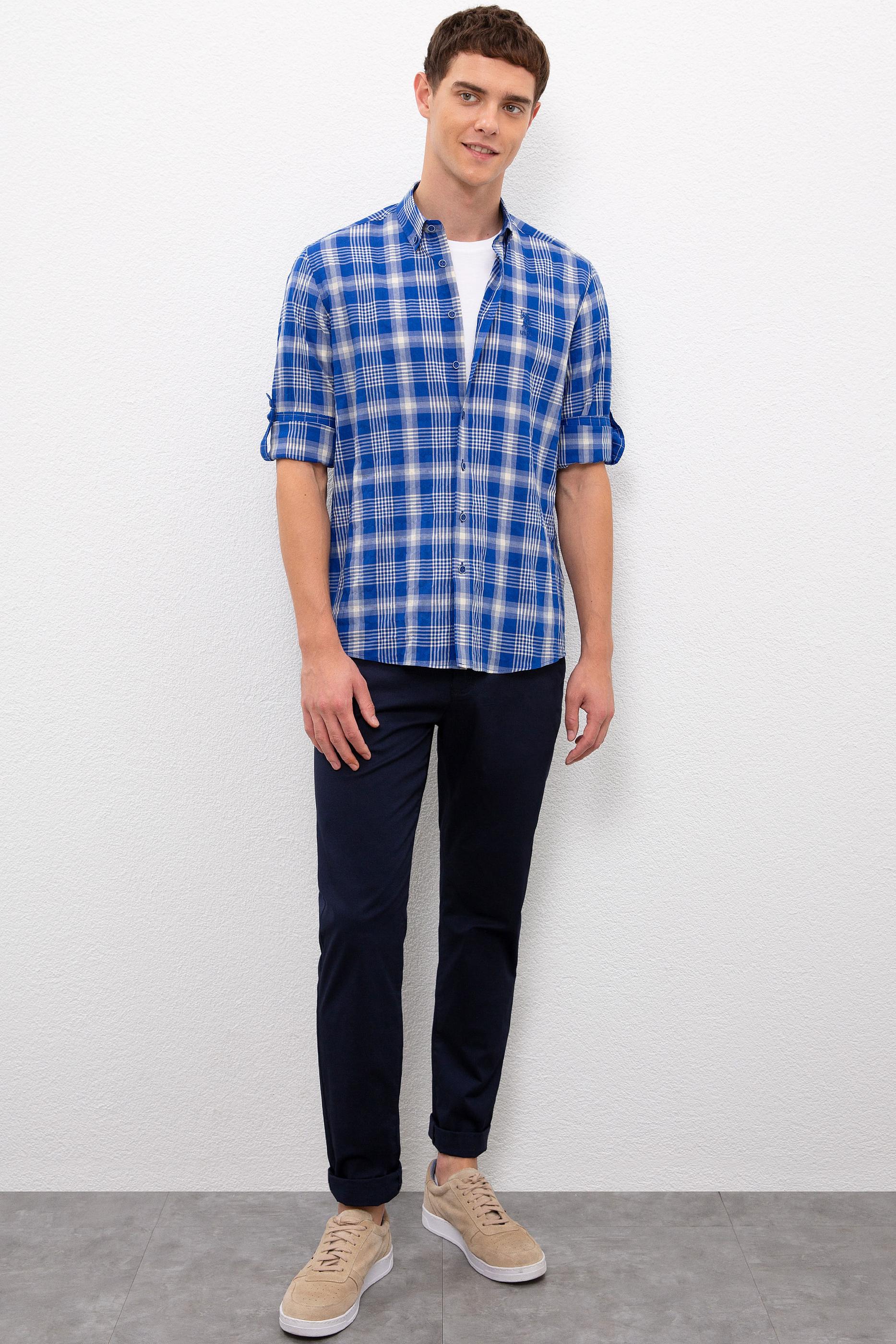 Erkek Kobalt Mavi Uzun Kollu Gömlek