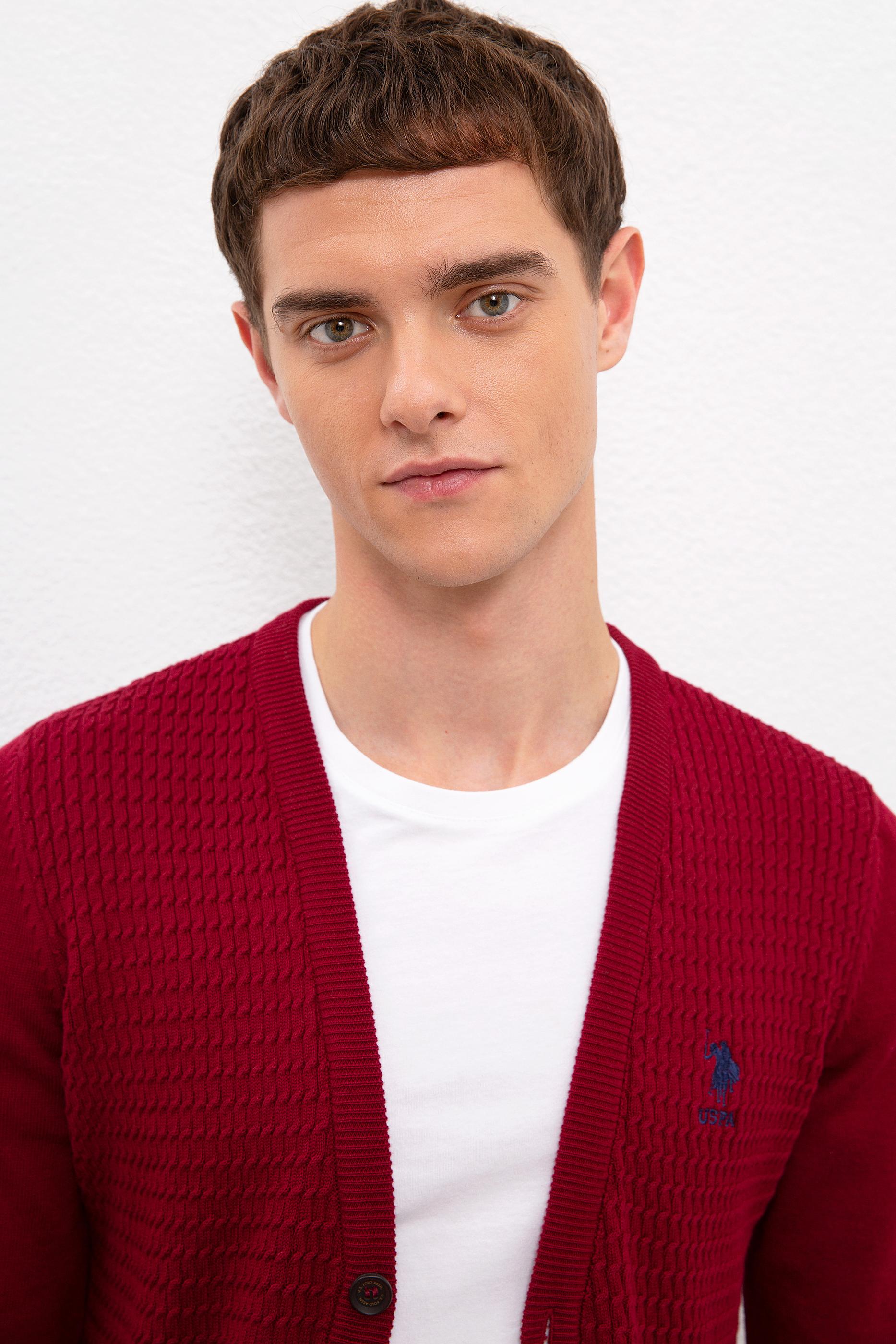 Erkek Bordo  Triko Hırka Basic