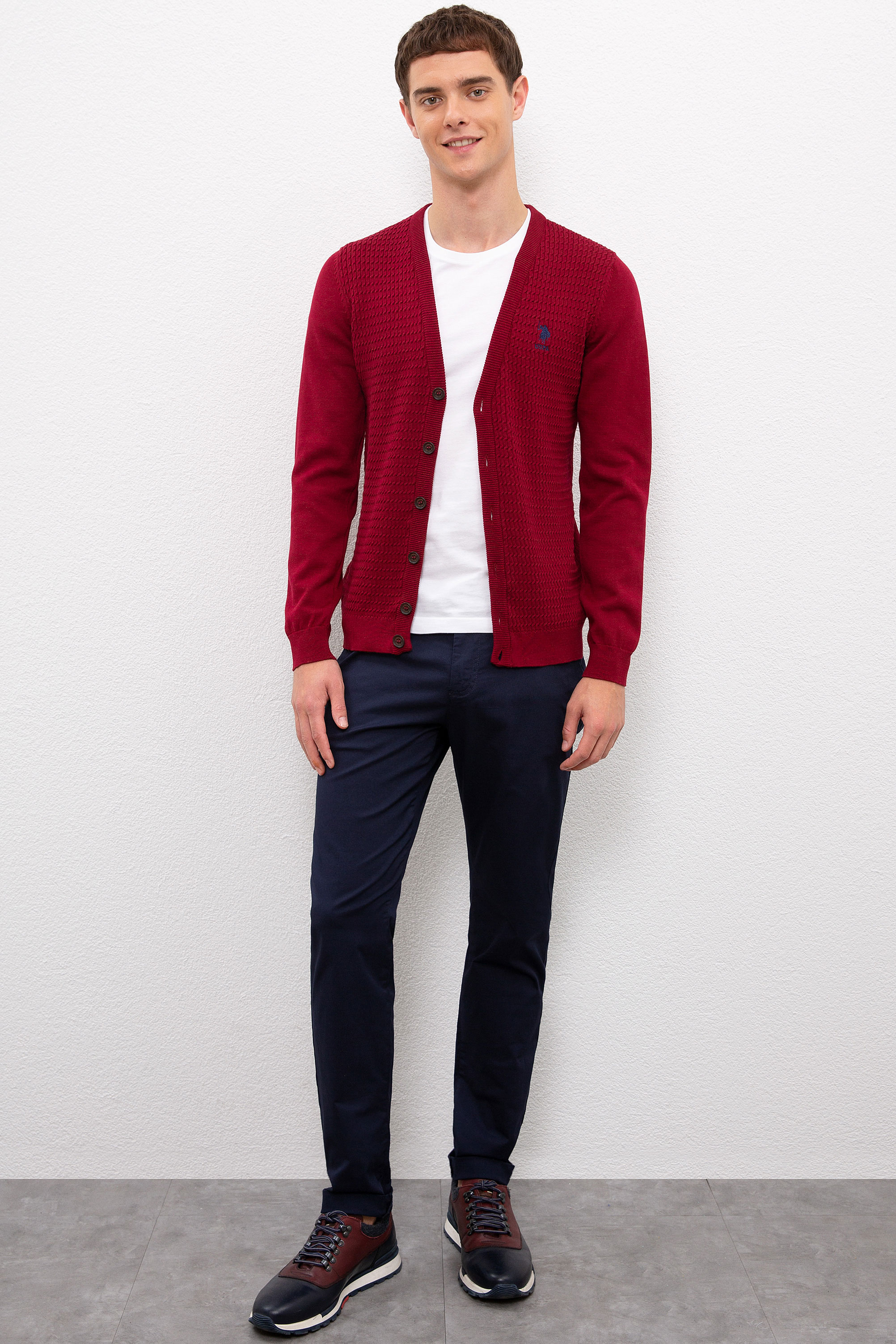 Erkek Bordo  Triko Hırka Basic - Image 4