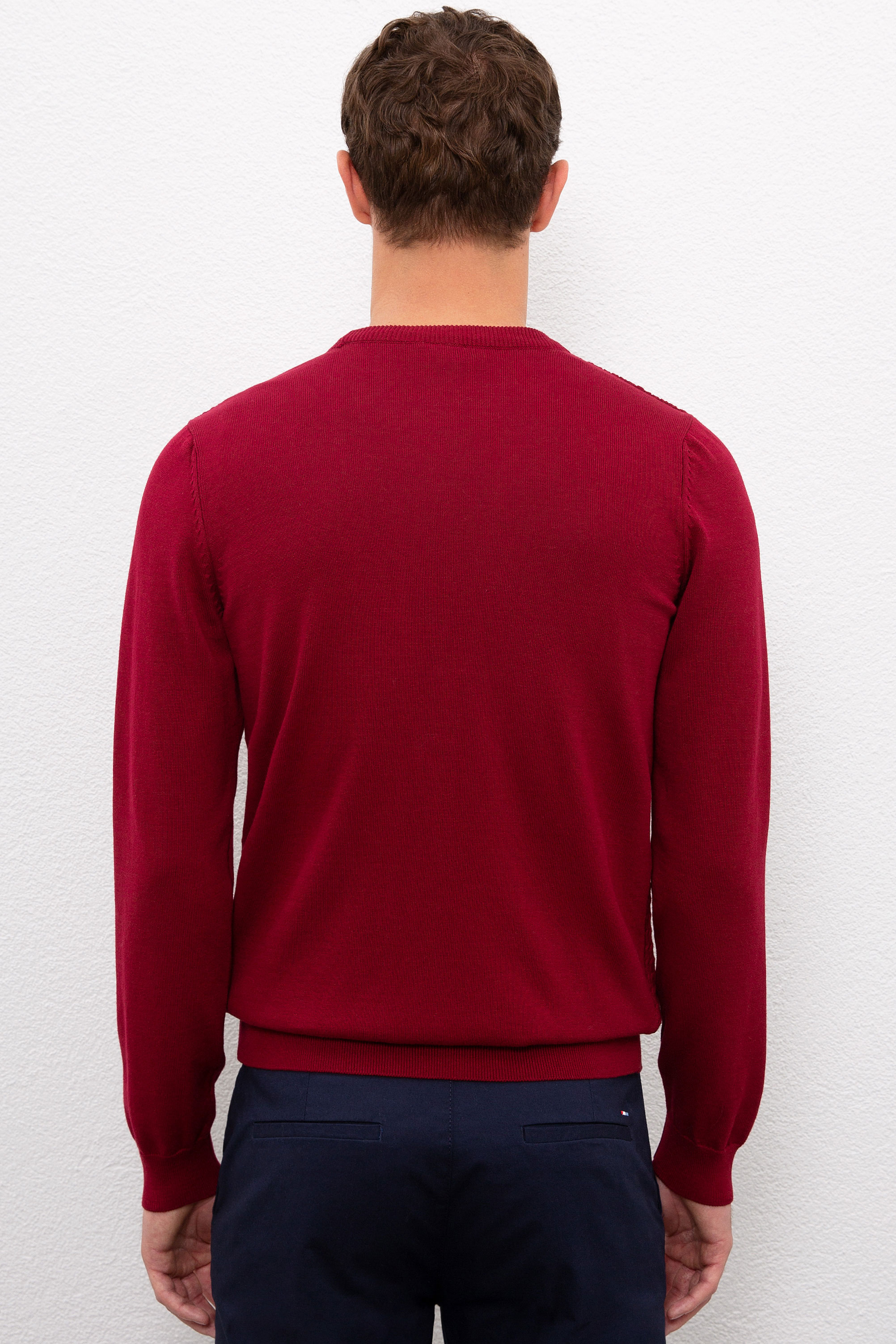 Erkek Bordo  Triko Hırka Basic - Image 3