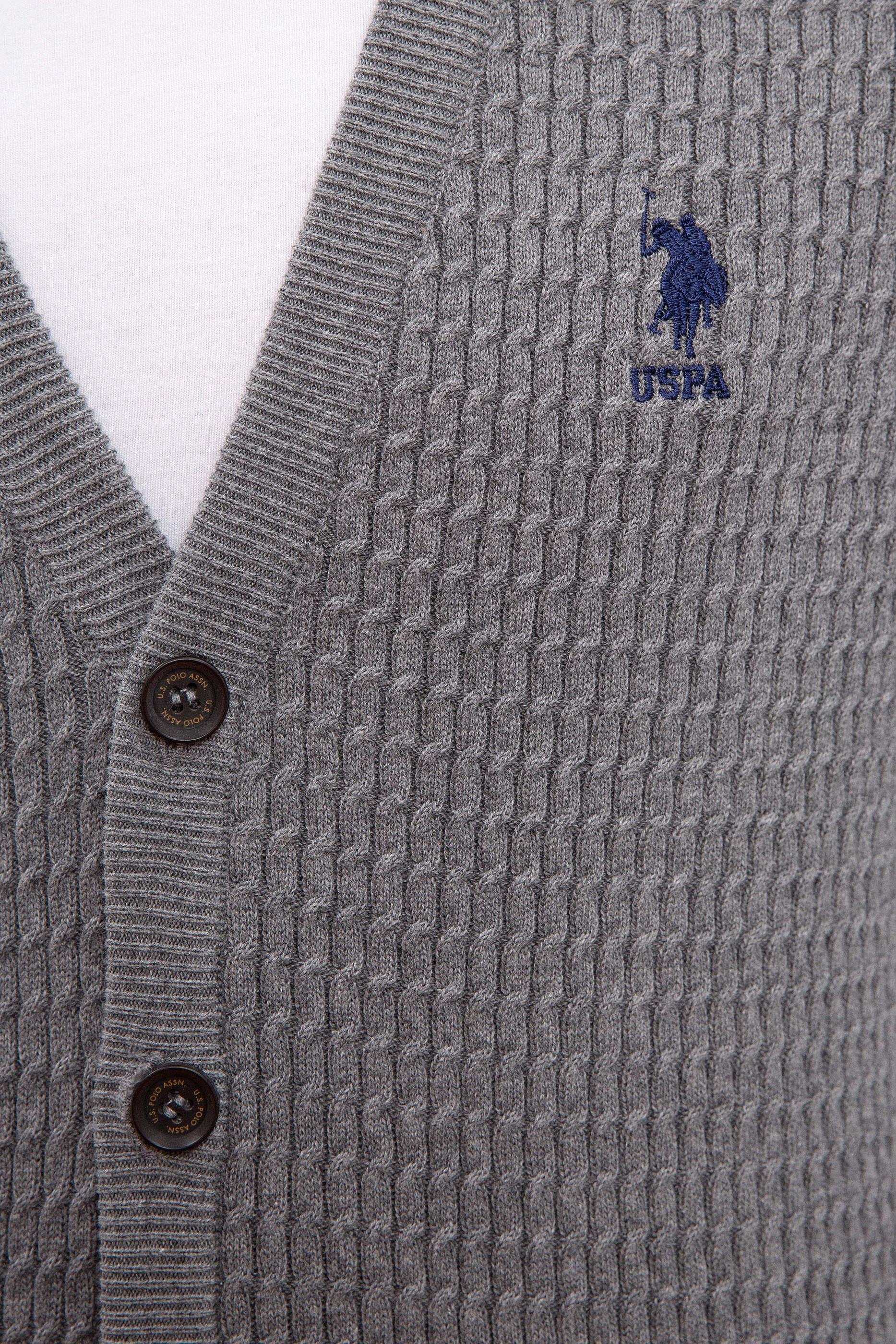 Erkek Gri Melanj  Triko Hırka Basic