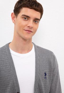 Erkek Gri Melanj  Triko Hırka Basic - 50210293014