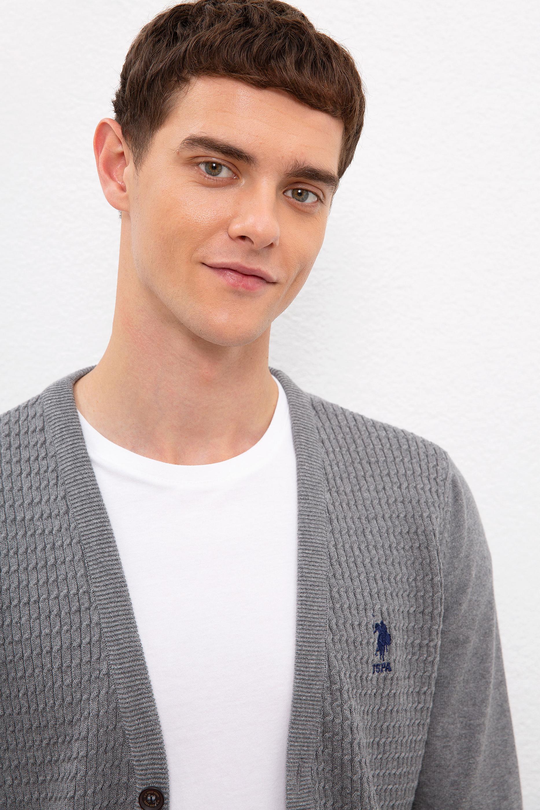 Erkek Gri Melanj  Triko Hırka Basic