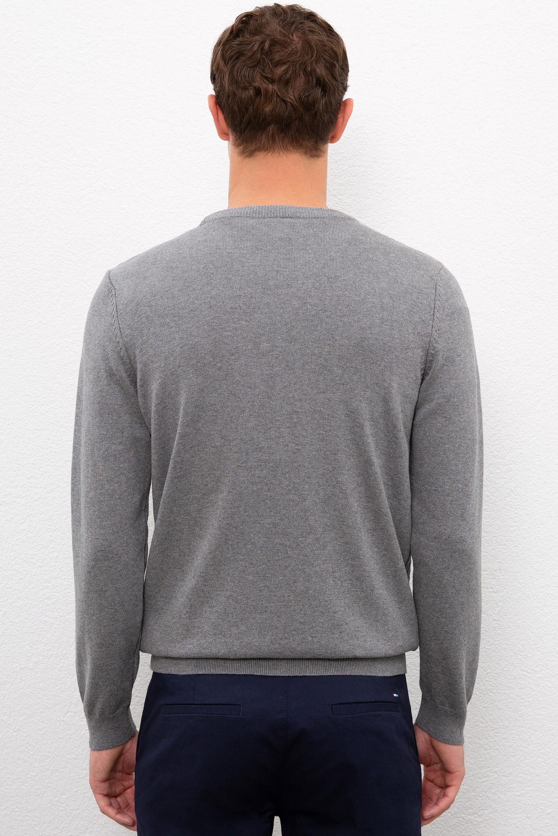 Erkek Gri Melanj  Triko Hırka Basic