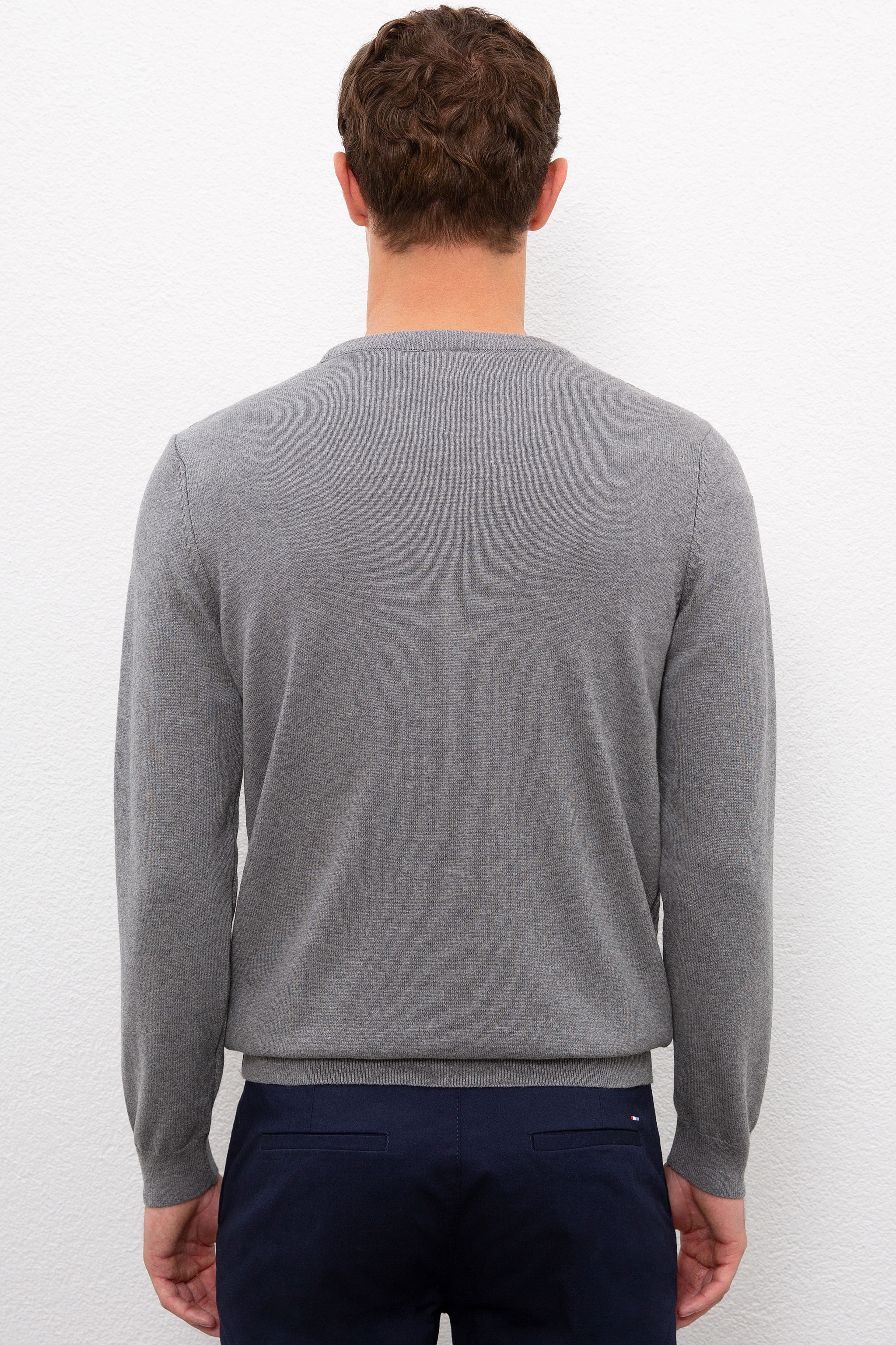 Erkek Gri Melanj  Triko Hırka Basic