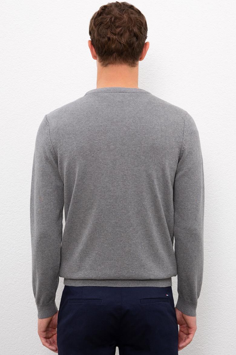 Erkek Gri Melanj  Triko Hırka Basic - 50210293014