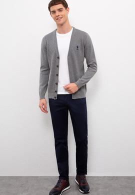 Erkek Gri Melanj  Triko Hırka Basic - 50210293014