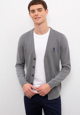 Erkek Gri Melanj  Triko Hırka Basic - 50210293014