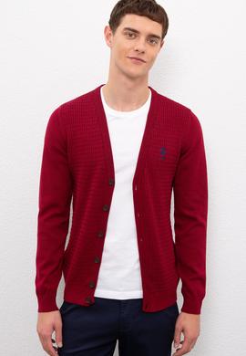 Erkek Bordo  Triko Hırka Basic - 50210293035