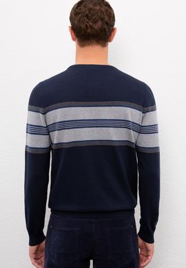 Erkek Lacivert Bisiklet Yaka Triko Kazak - 50223819008