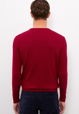 Erkek Bordo Bisiklet Yaka Triko Kazak Basic - 50224730044