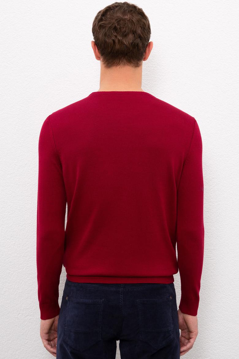 Erkek Bordo Bisiklet Yaka Triko Kazak Basic - 50224730044