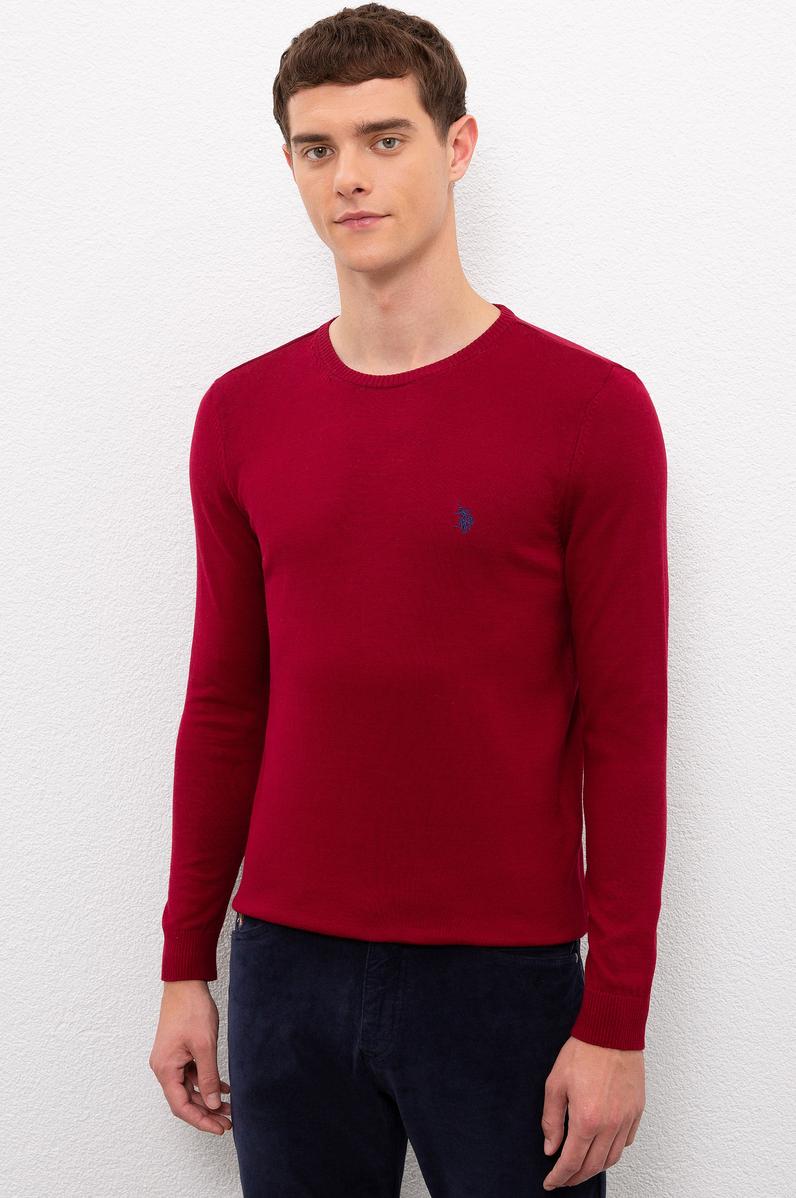 Erkek Bordo Bisiklet Yaka Triko Kazak Basic