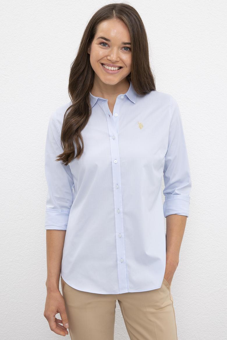 Kadın Mavi Gömlek Uzunkol Basic
