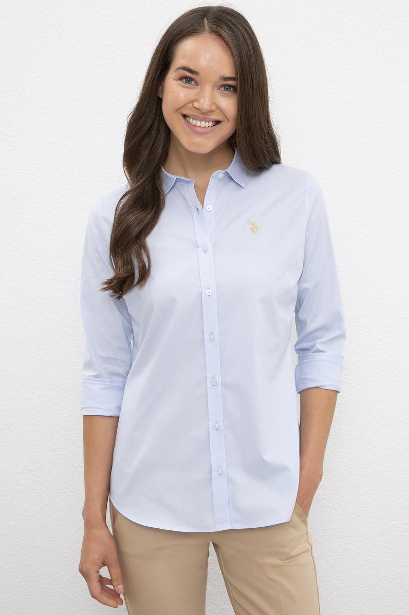 Kadın Mavi Gömlek Uzunkol Basic