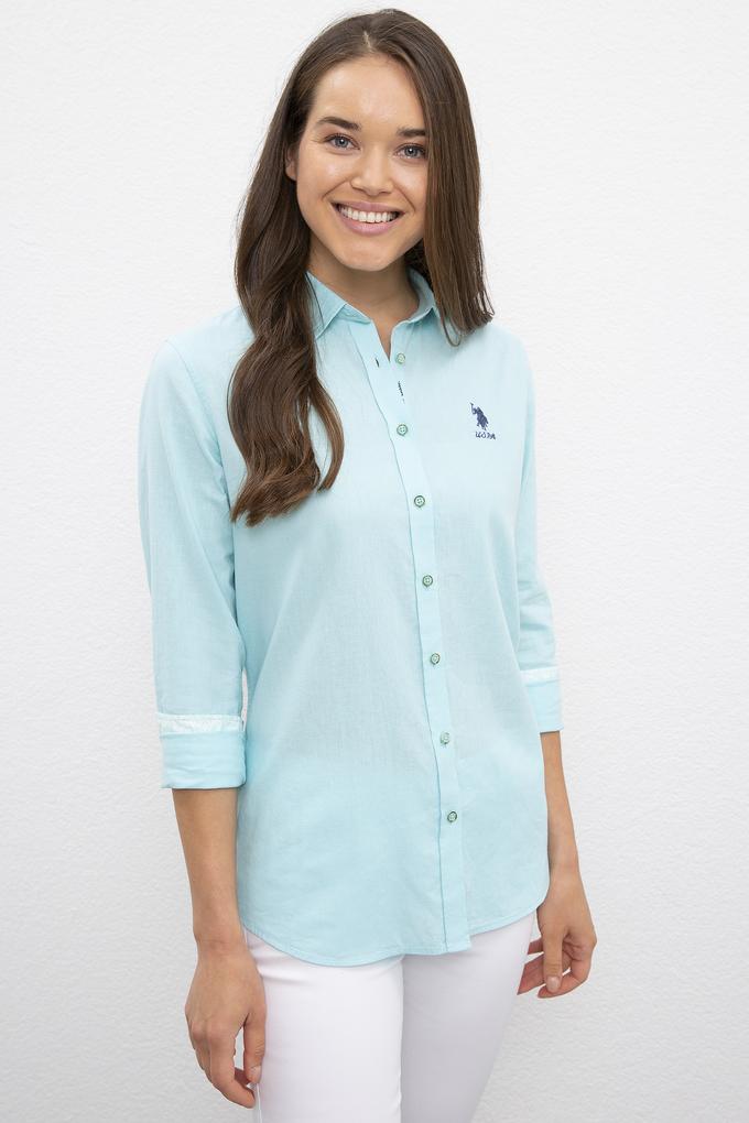 Kadın Mavi Gömlek Uzunkol Basic