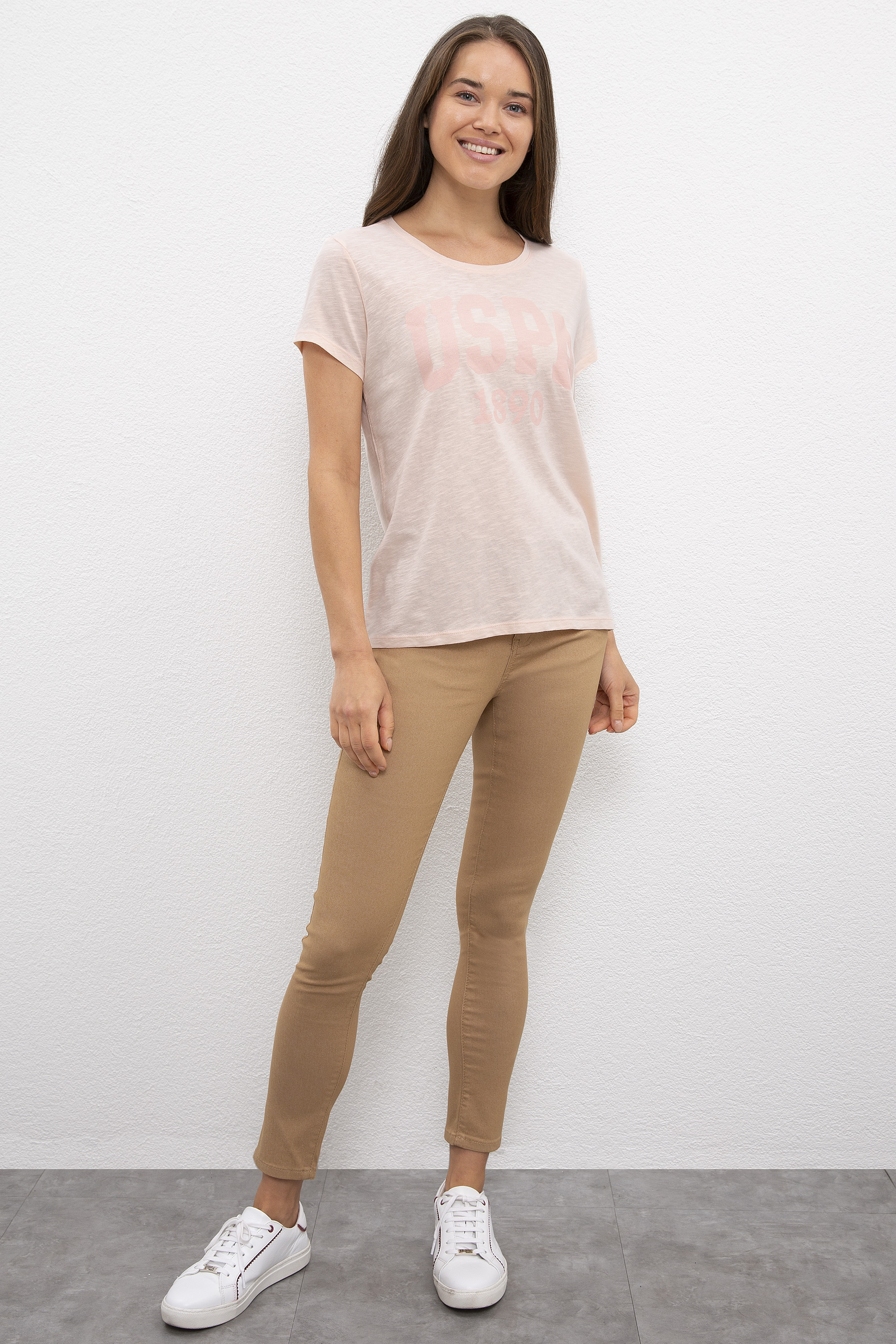 Kadın Pembe Bisiklet Yaka T-Shirt - Image 5
