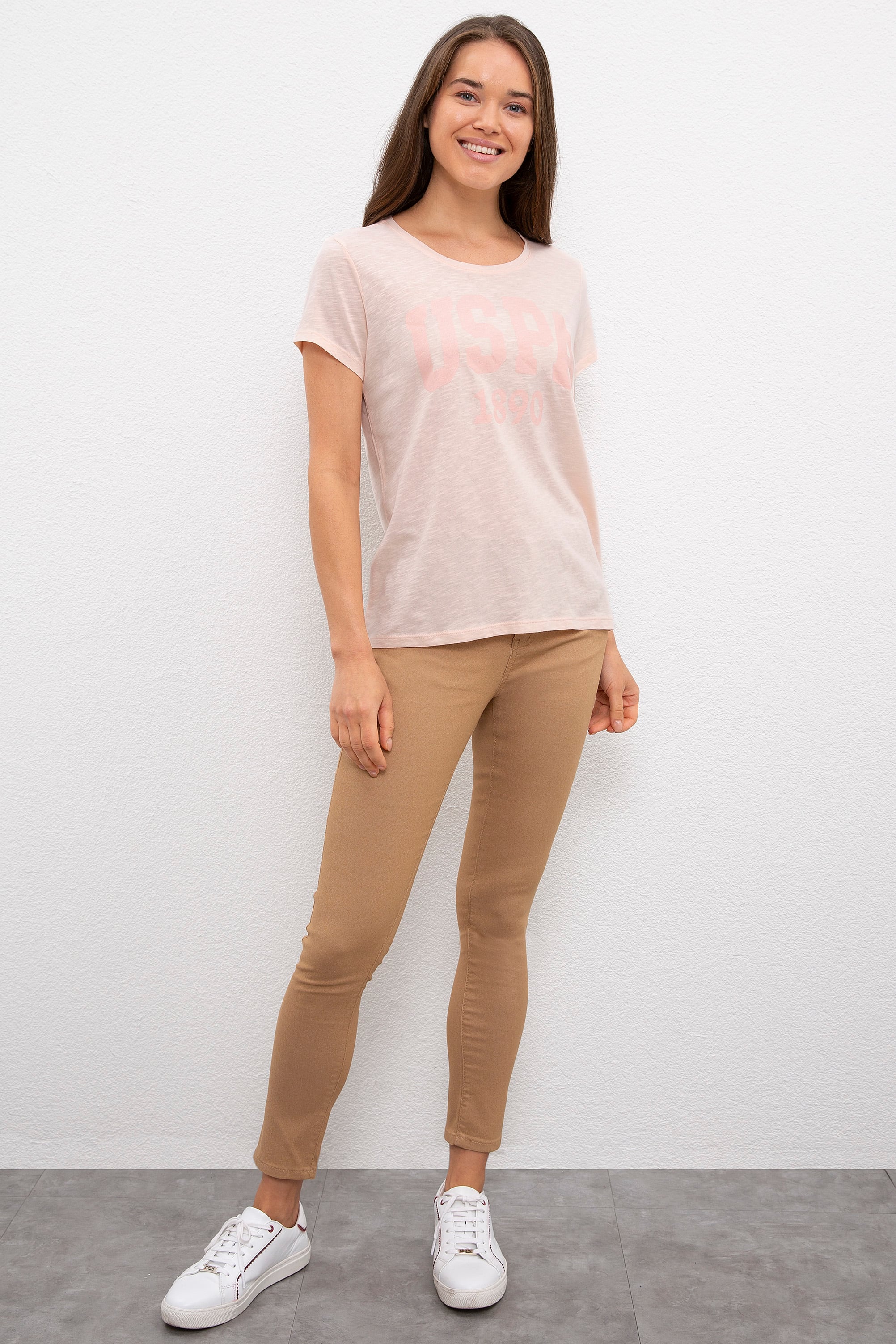 Kadın Pembe Bisiklet Yaka T-Shirt