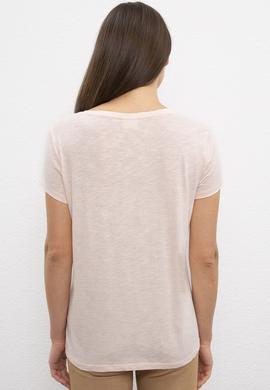 Kadın Pembe Bisiklet Yaka T-Shirt - 50202255037