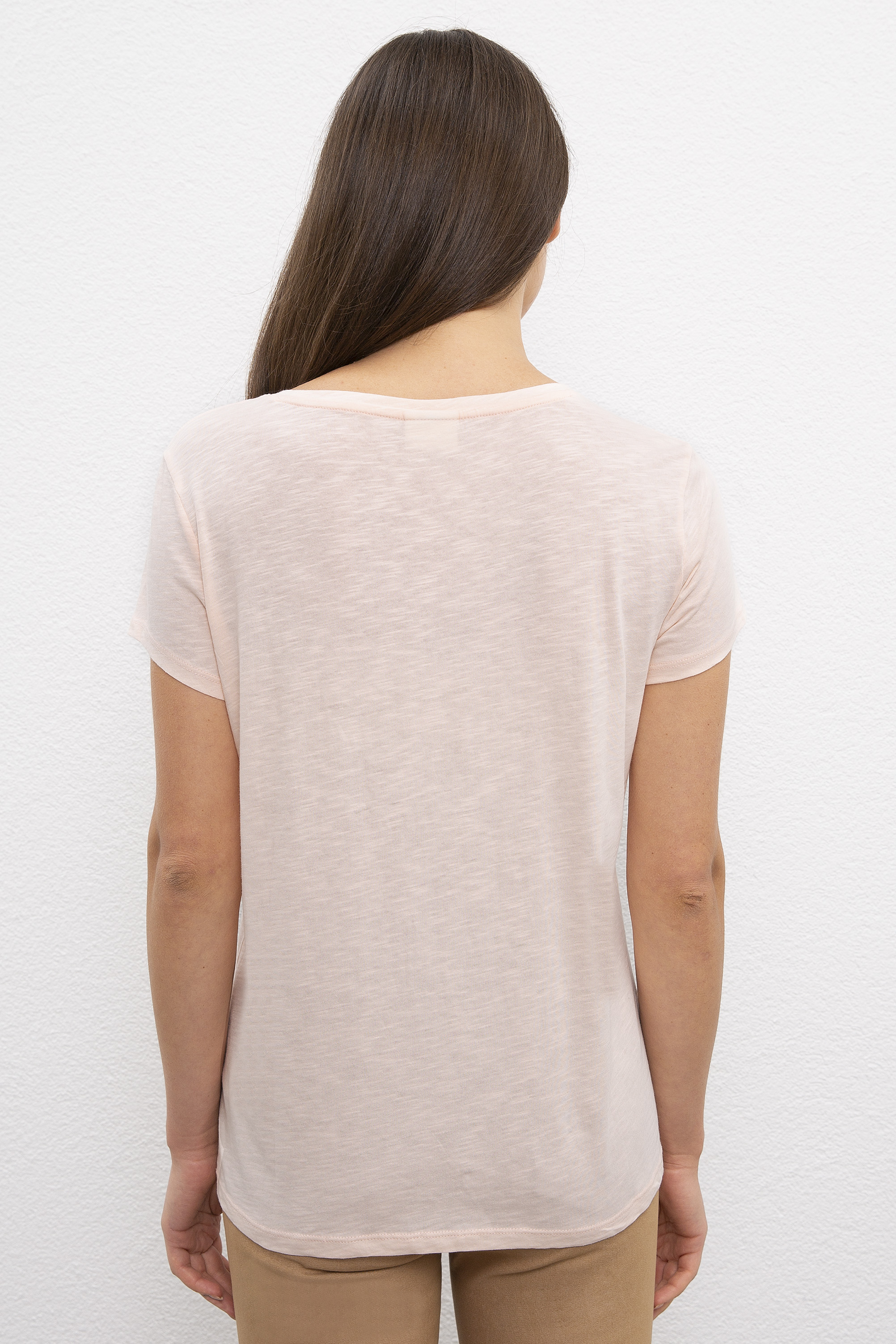 Kadın Pembe Bisiklet Yaka T-Shirt - Image 3