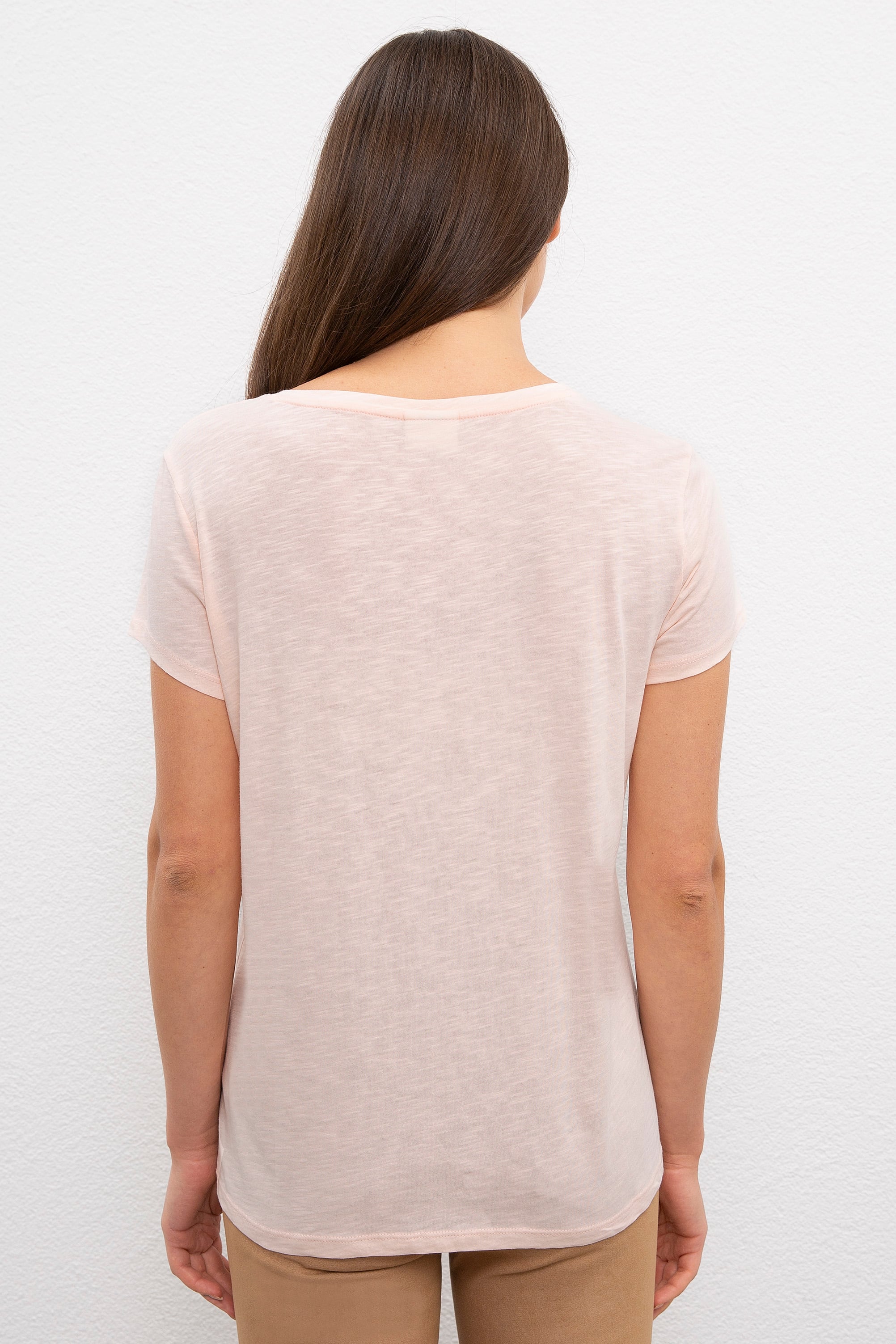 Kadın Pembe Bisiklet Yaka T-Shirt