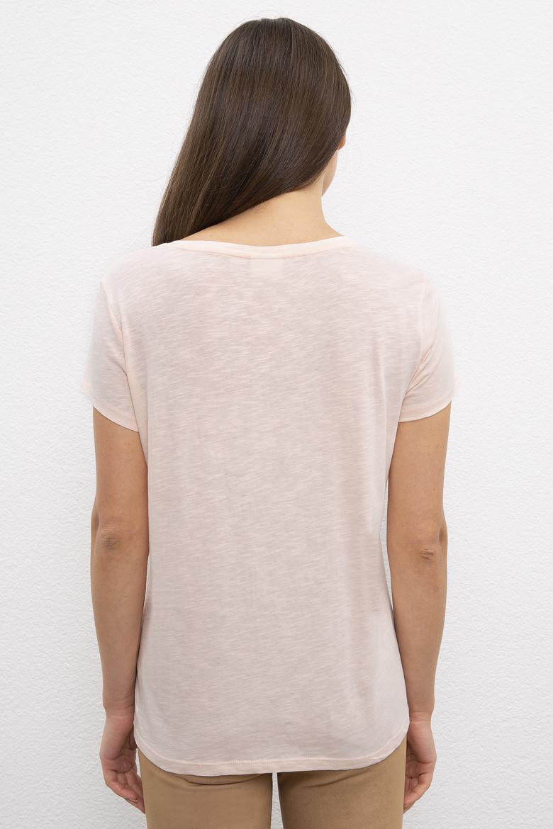 Kadın Pembe Bisiklet Yaka T-Shirt - 50202255037