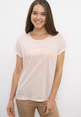 Kadın Pembe Bisiklet Yaka T-Shirt - 50202255037