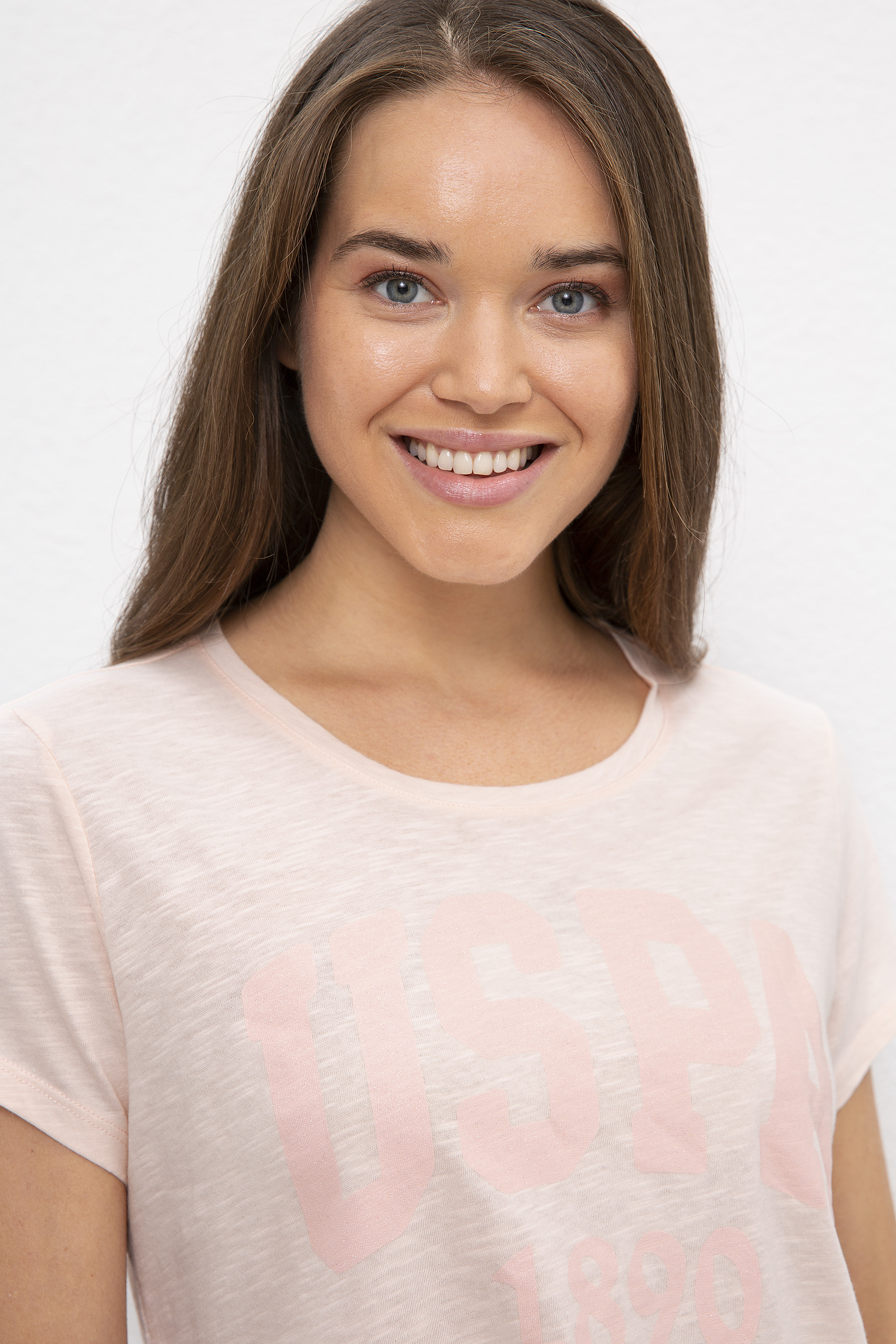 Kadın Pembe Bisiklet Yaka T-Shirt - Image 2