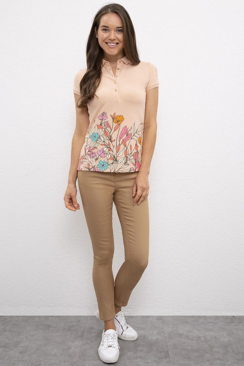 Kadın Pudra Polo Yaka Tişört - 50217837014