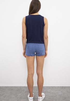 Kadın Mavi Dokuma Bermuda Capri - 50202687012