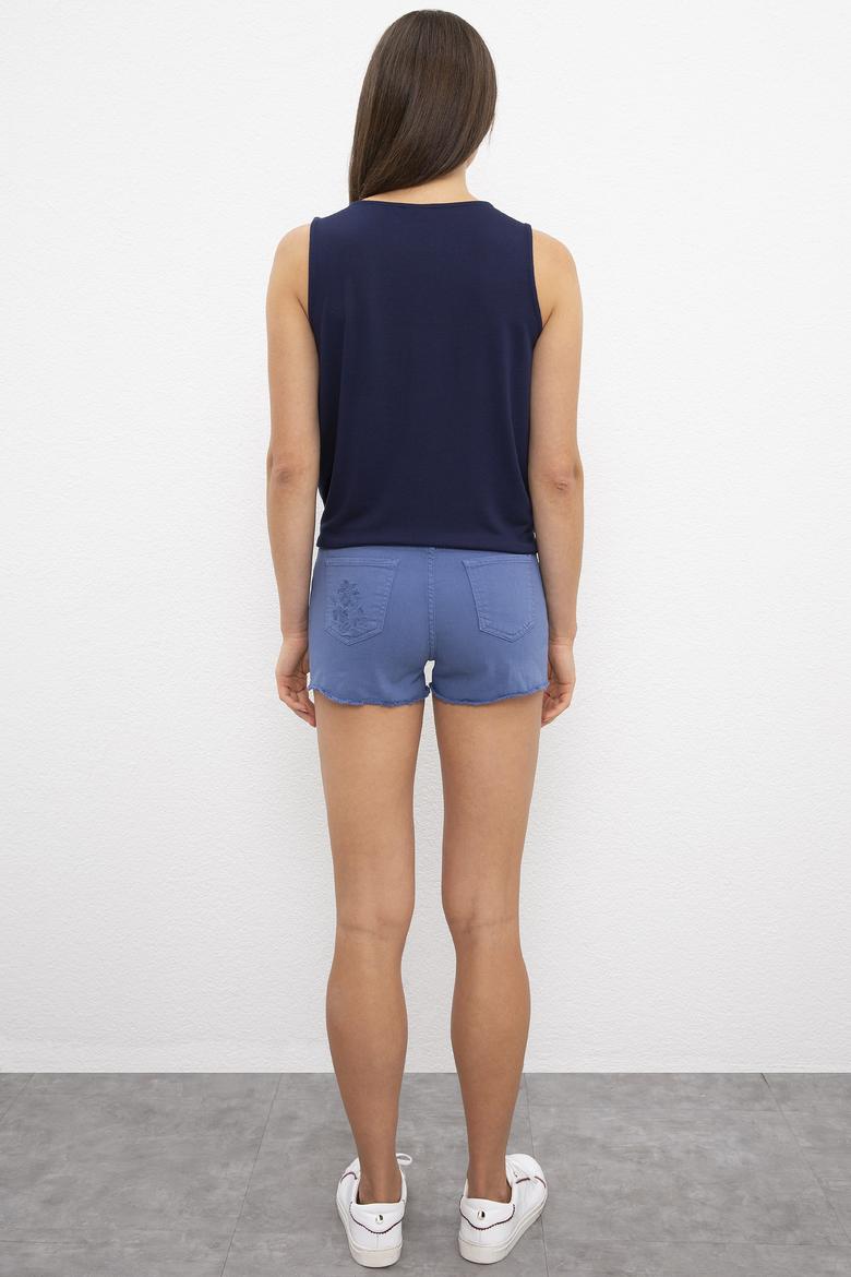 Kadın Mavi Dokuma Bermuda Capri - 50202687012
