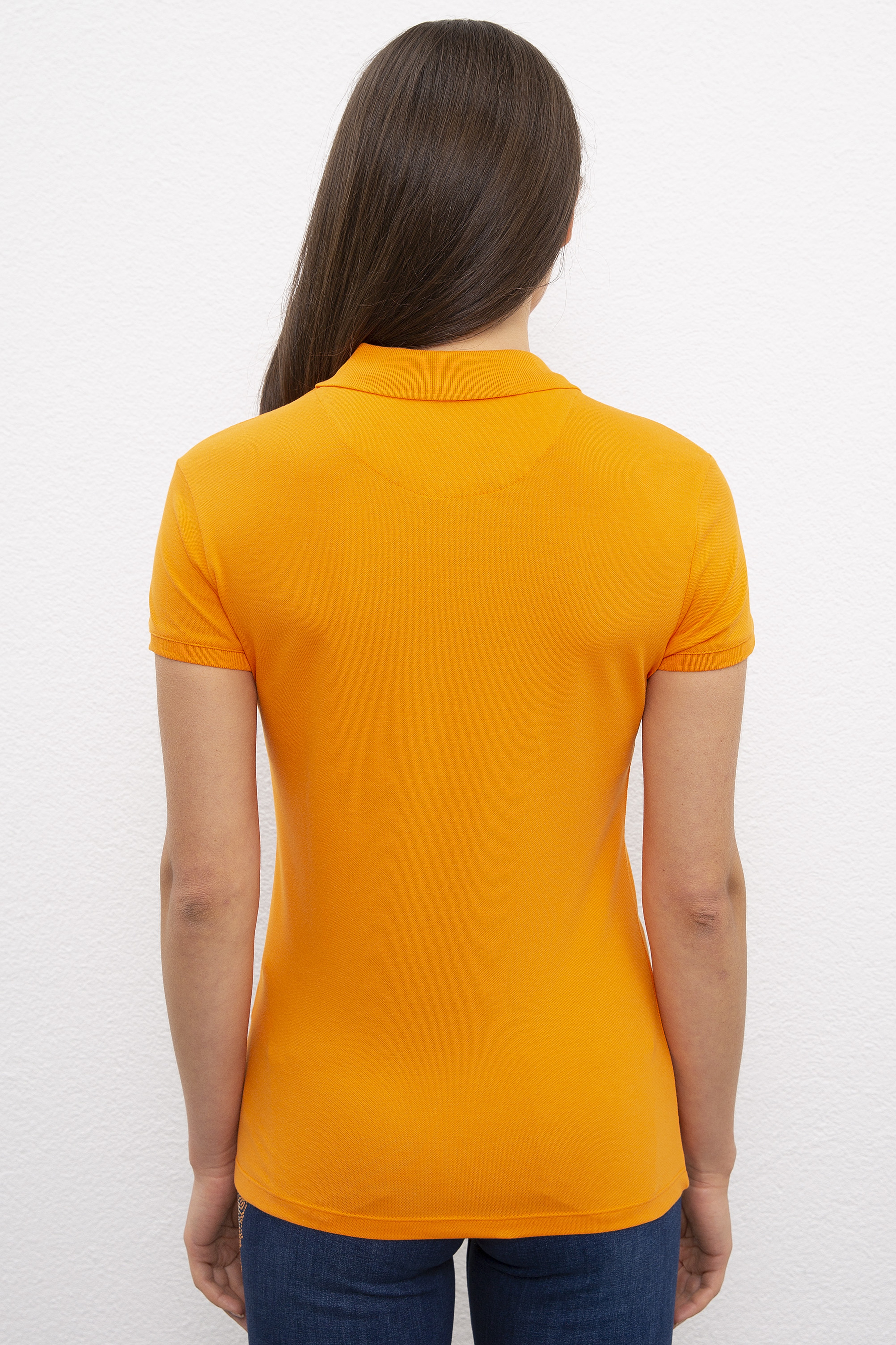 Kadın Turuncu Polo Yaka T-Shirt Basic - Image 2
