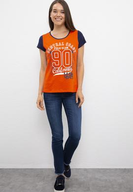 Kadın Kırmızı Bisiklet Yaka T-Shirt - 50219840006