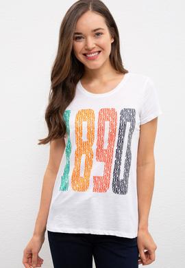 Kadın Beyaz Bisiklet Yaka T-Shirt - 50222314001