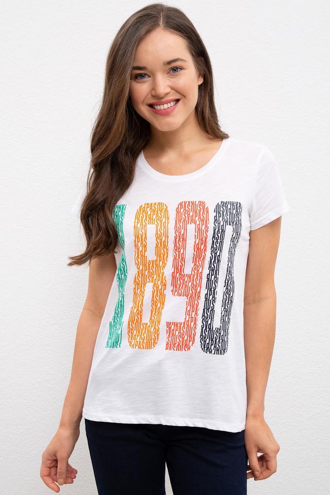 Kadın Beyaz Bisiklet Yaka T-Shirt