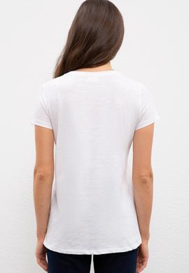 Kadın Beyaz Bisiklet Yaka T-Shirt - 50222314001