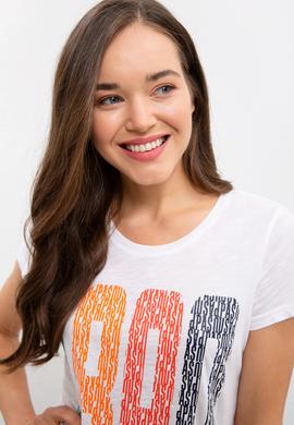 Kadın Beyaz Bisiklet Yaka T-Shirt - 50222314001