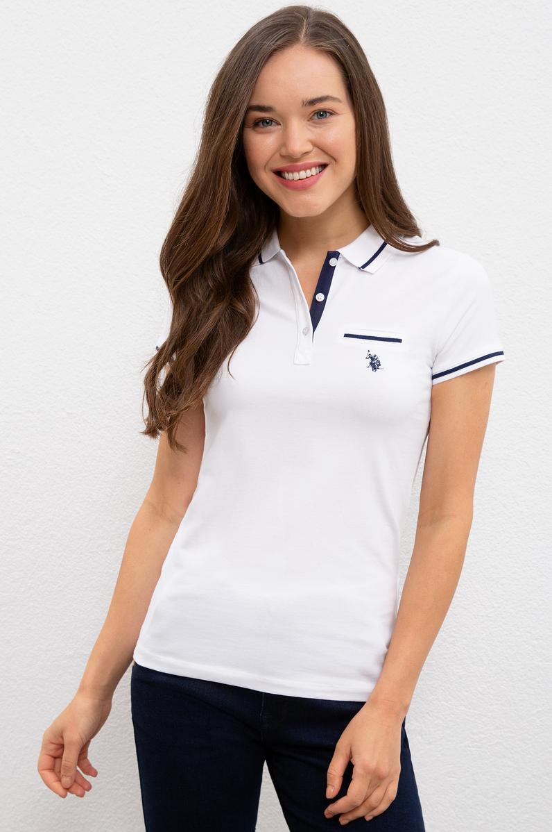 Kadın Beyaz Polo Yaka Tişört