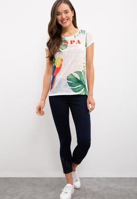 Kadın Beyaz Bisiklet Yaka T-Shirt - 50201641002