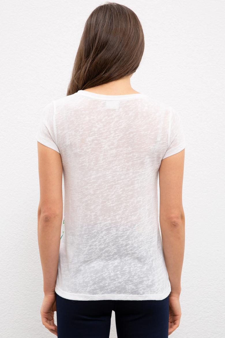 Kadın Beyaz Bisiklet Yaka T-Shirt - 50201641002