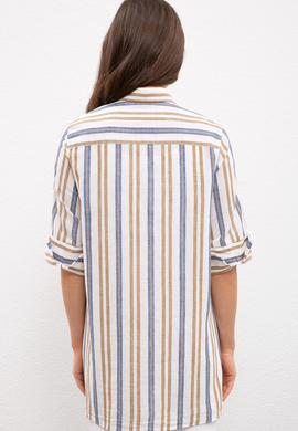 Kadın Yeşil Çizgili Gömlek Uzunkol - 50218853003