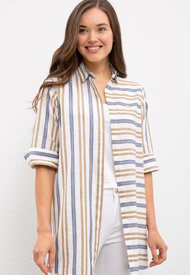 Kadın Yeşil Çizgili Gömlek Uzunkol - 50218853003