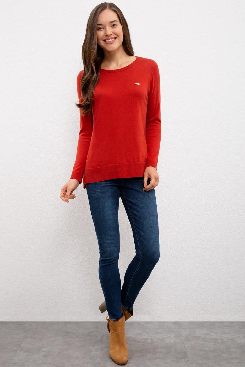 Kadın Turuncu Triko Kazak Basic - 50224704092