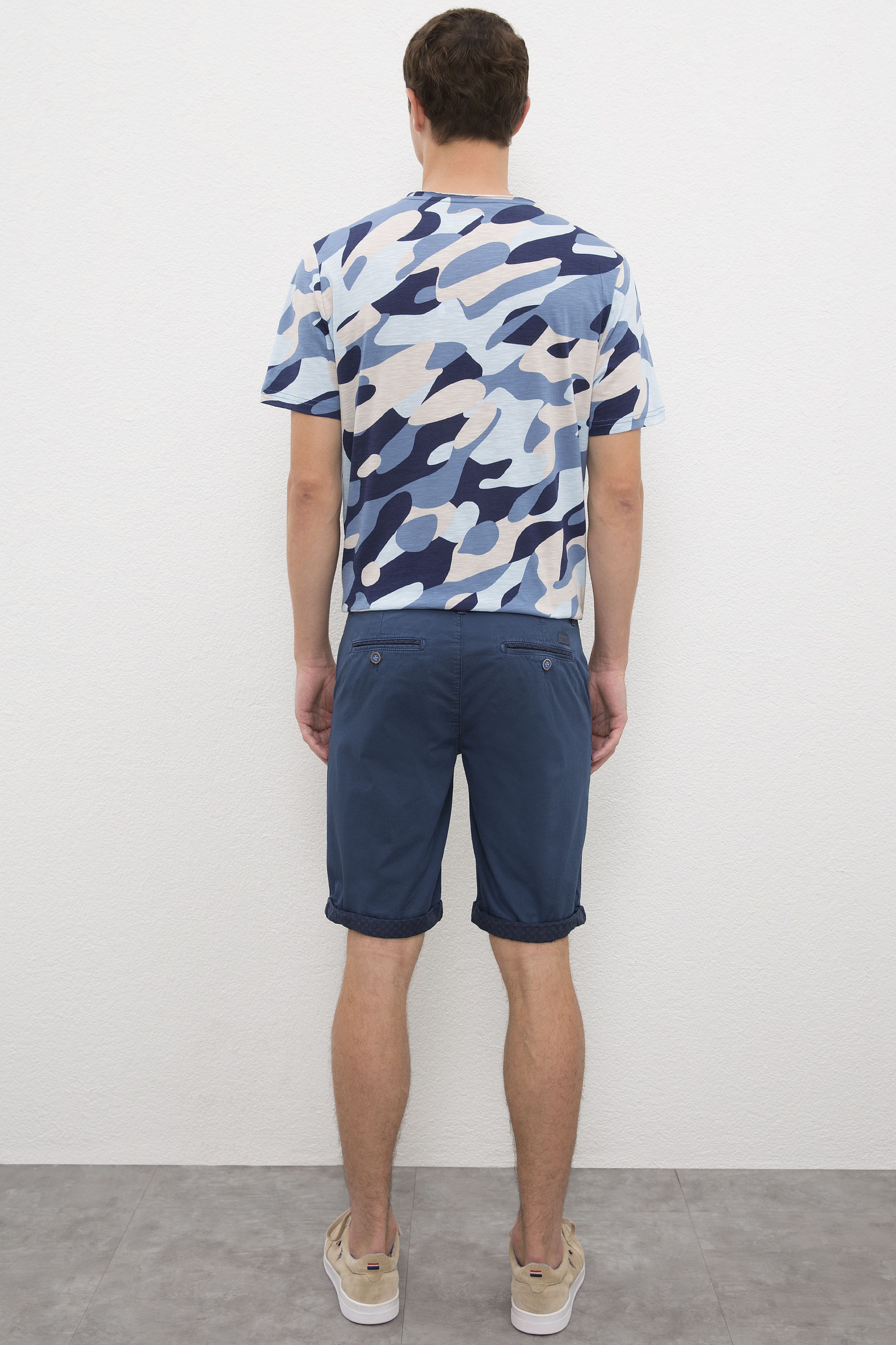 Erkek Mavi Dokuma Bermuda Capri - Image 3