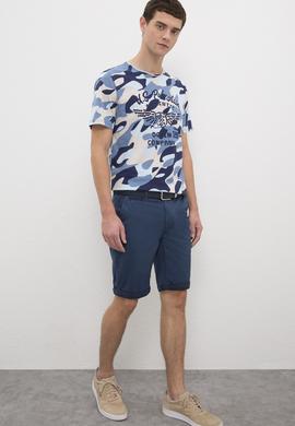 Erkek Mavi Dokuma Bermuda Capri - 50218371007