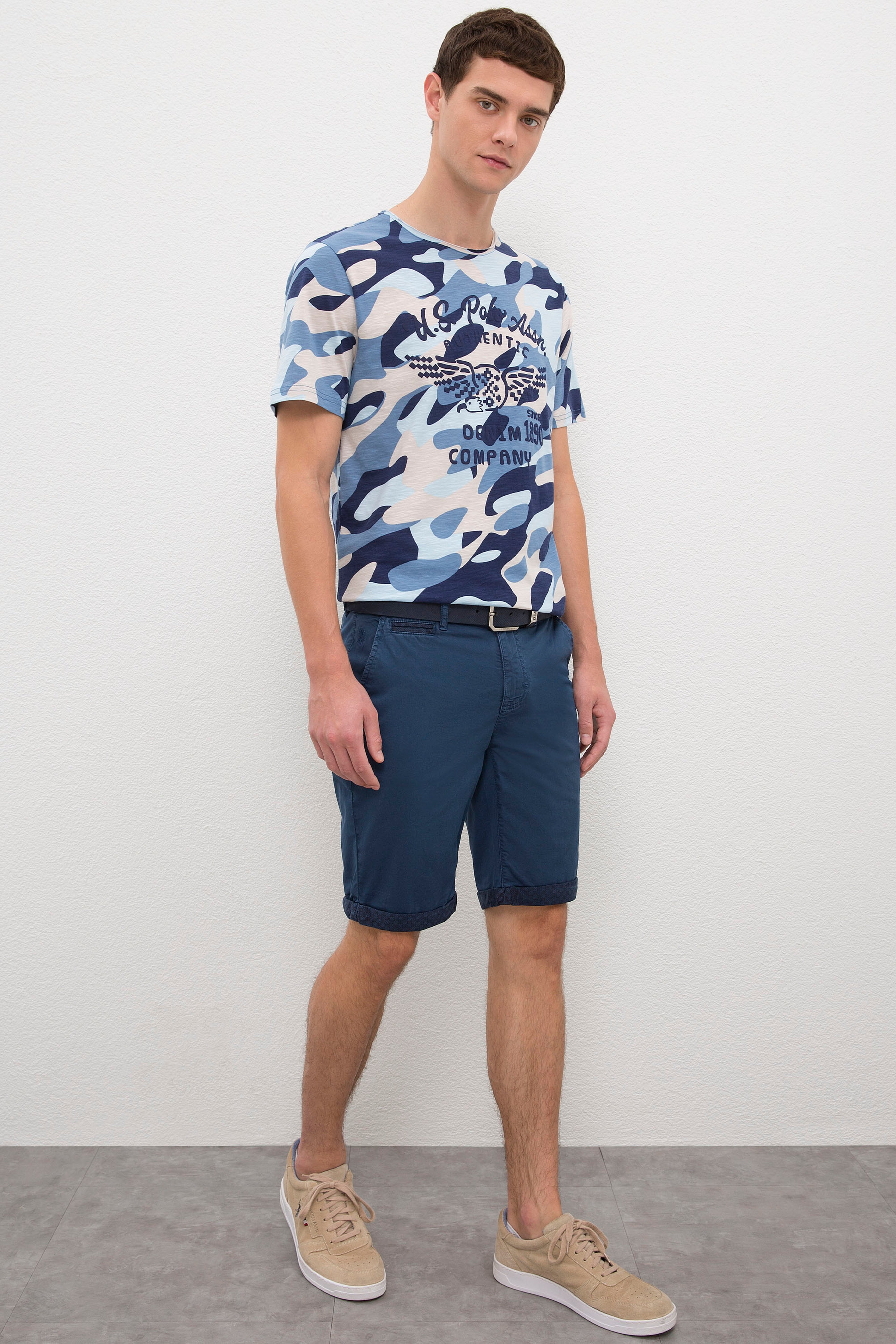 Erkek Mavi Dokuma Bermuda Capri - Image 2