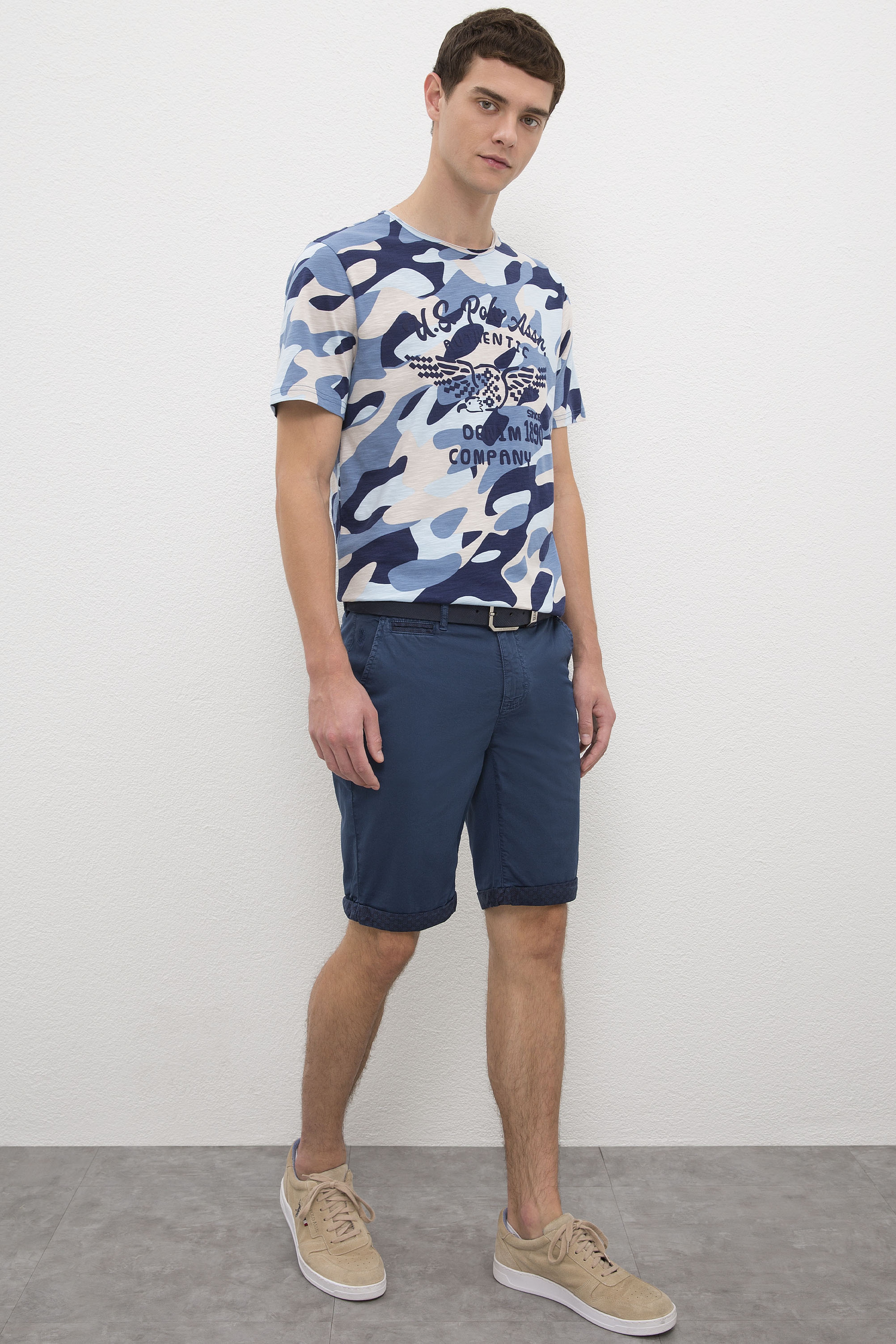 Erkek Mavi Dokuma Bermuda Capri