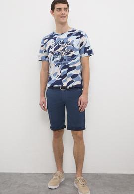 Erkek Mavi Dokuma Bermuda Capri - 50218371007