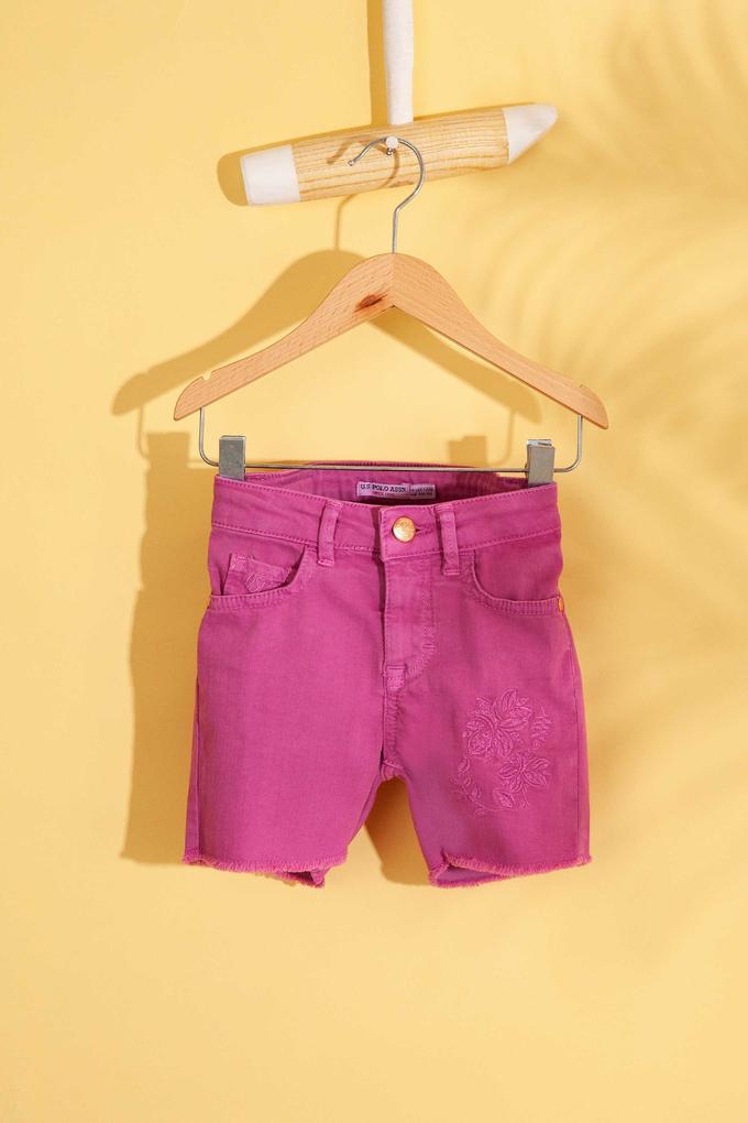 Kız Çocuk Mor Dokuma Bermuda Capri