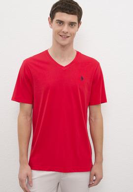 Erkek Kırmızı V-Yaka T-Shirt Basic - 50222610048